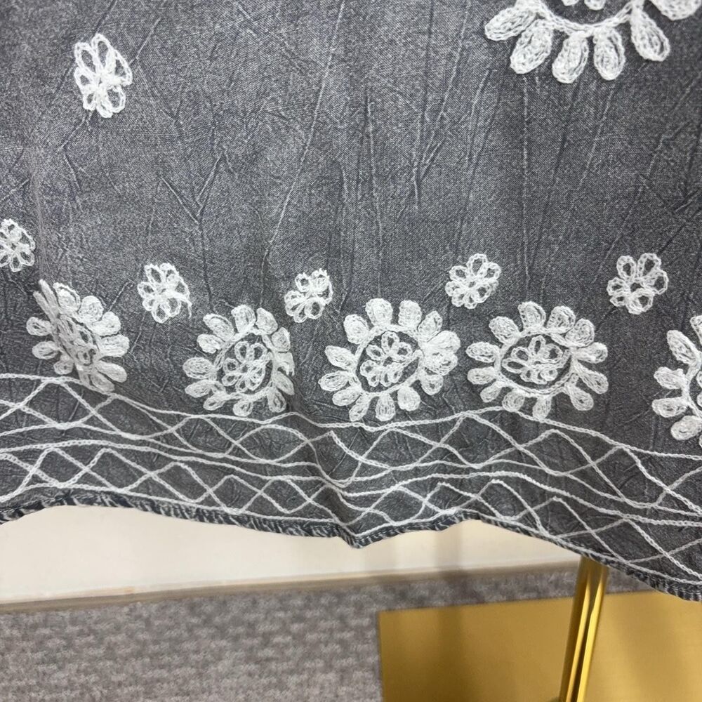 Daisy Island Dress Womens Small Gray Floral Embroidered Sundress Boho Beach - Picture 3 of 6